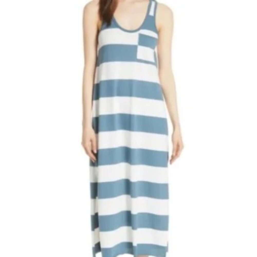ATM Anthony Thomas Melillo Striped Pima Cotton Maxi Tank Dress Blue White M